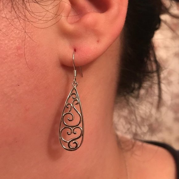 Elegant Drop Earrings Sterling Silver Dangle Dangling Teardrop Ladies Jewelry - Picture 3 of 11